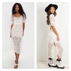 NWT FOR LOVE AND LEMONS Marilyn White Lace Open Back Midi Dress Small Bridal